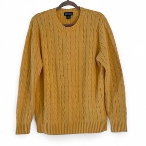 Lands' End Men's Cable Crewneck Sweater in Mustard Yellow